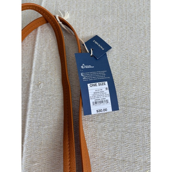 Universal Thread Packable Straw Tote Bag Beige Brown Checkerboard Ethically Made - Picture 6 of 9